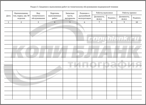 Образец журнал технического обслуживания медицинской техники образец